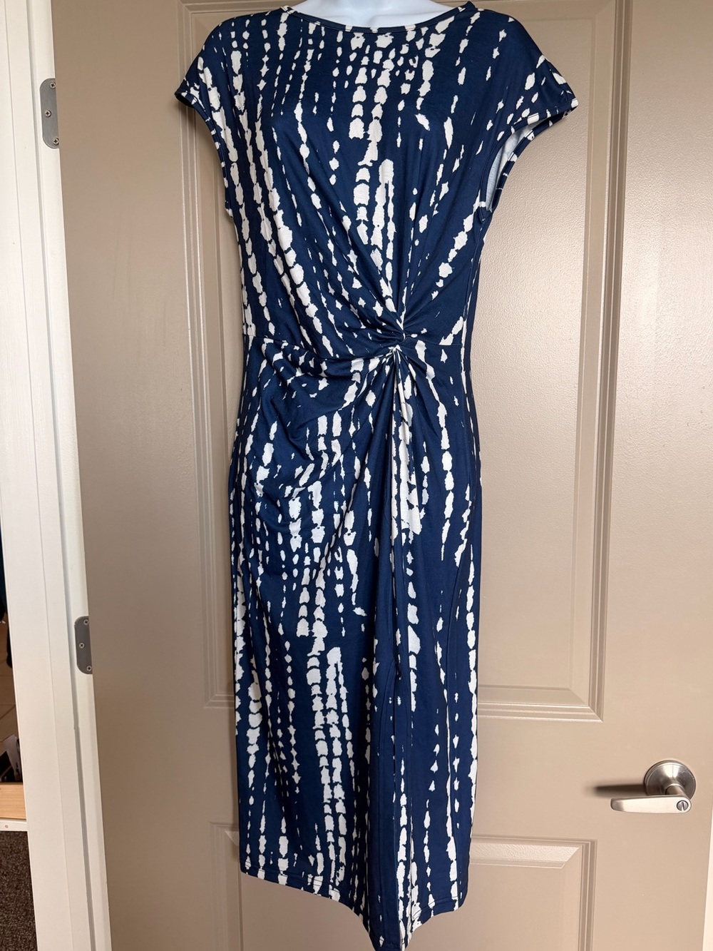 NWT Cupshe Blue White Tie Dye Twist Front Midi Dress Size Small